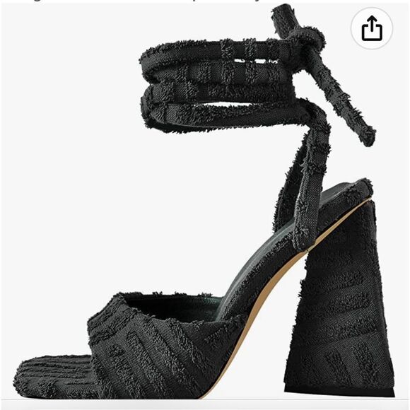 onlymaker Lace up Fashion Square Toe High Heeled Ankle Strap Chunky Mule Sandals - Picture 1 of 11